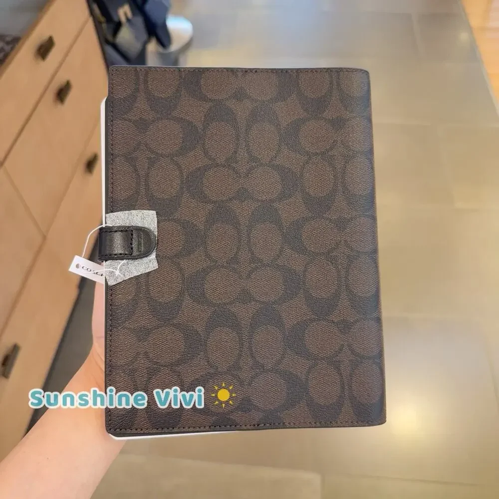NWT Coach Snap Notebook 222 Walnut Black Signature Canvas/Smooth leather